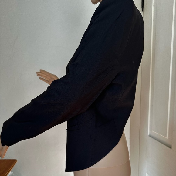 Helmut Lang Black Wool Cropped Blazer - Tuxedo Hi-Lo Hem SZ 4 - Picture 2 of 5